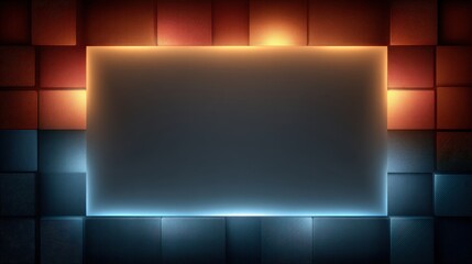 Obraz premium Modern Abstract Background with Colorful Geometric Shapes and Illuminated Frame for Graphic Design and Digital Media Projects