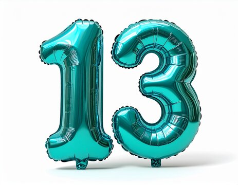 Turquoise Number 13 Balloons for Birthday Celebration.