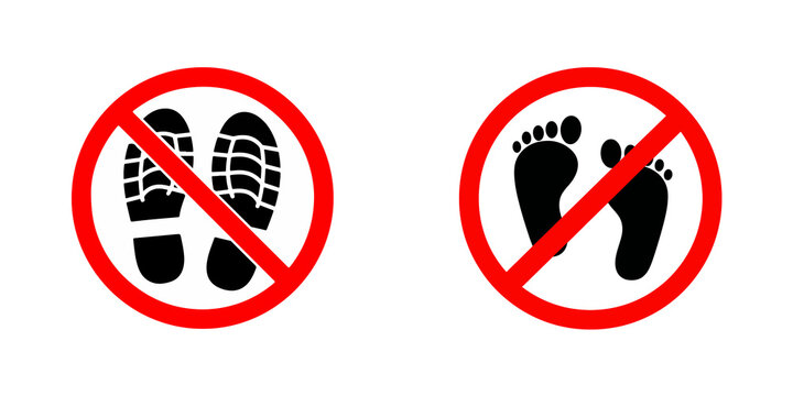 No barefoot or shoes allowed sign icons isolated on transparent background