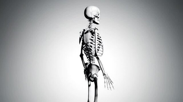 3D Render of a Human Skeleton with Back Facing Forward, Displayed Against a Light Gray Background