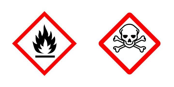 Hazard Symbols: Flammable and Toxic Warning Signs isolated on transparent background