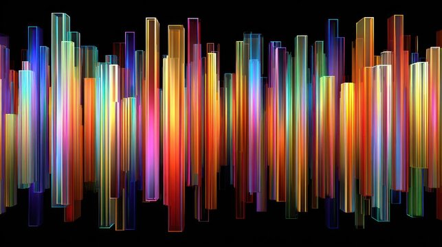 Abstract colorful vertical rectangles against black background artistic design