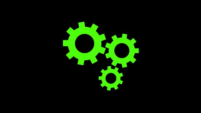 Green gear icons progressing in animation isolated on black high quality