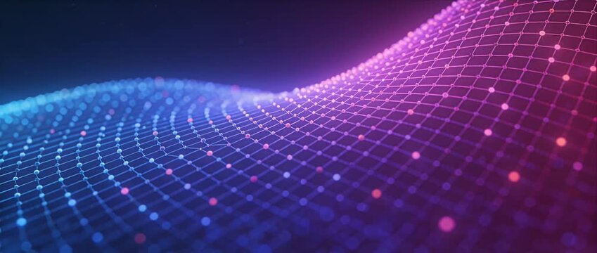 Neon mesh abstract wave futuristic grid glowing dot digital background vibrant gradient cyber space technology pattern motion design purple blue neon mesh digital wave abstract background glowing