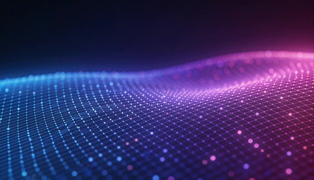 Futuristic neon mesh abstract wave digital grid glowing dot vibrant 3D landscape minimal background technology design smooth motion energy cyber data flow modern techno pattern gradient light