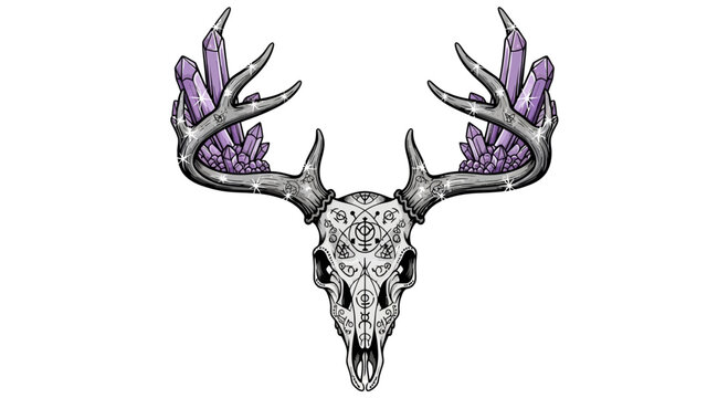 Deer Skull Antlers Crystal Magic Occult Symbolism
