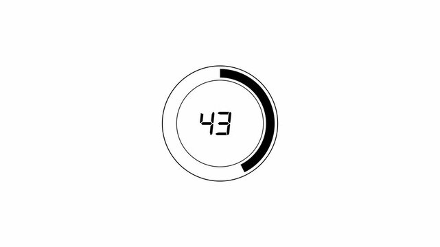 Digital timer counting up from zero to ninety two on white background