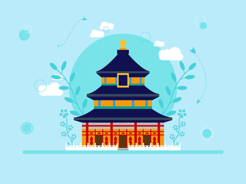 Temple of Heaven in Beijing, China. Chinese illustrations. Flat vector concepts.