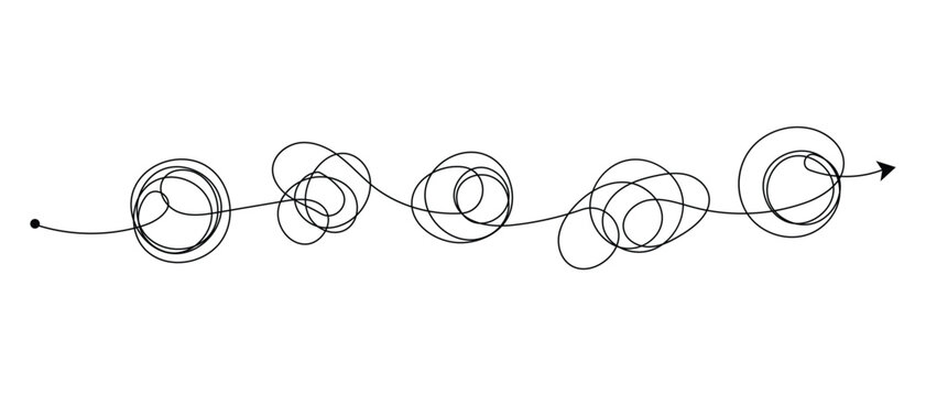 one line continuous Messy Clew Line Connected Icon. One line Insane Messy Line.