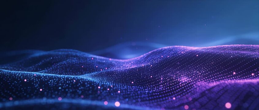 Futuristic wave digital landscape abstract background neon light particle surface cyber space purple color blue color glowing dot smooth gradient minimal smooth digital gradient neon purple blue