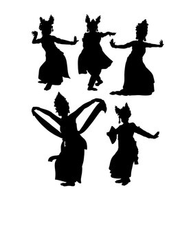 Balinese Indonesia traditional dancer costume, Legong Bali dance performance silhouette