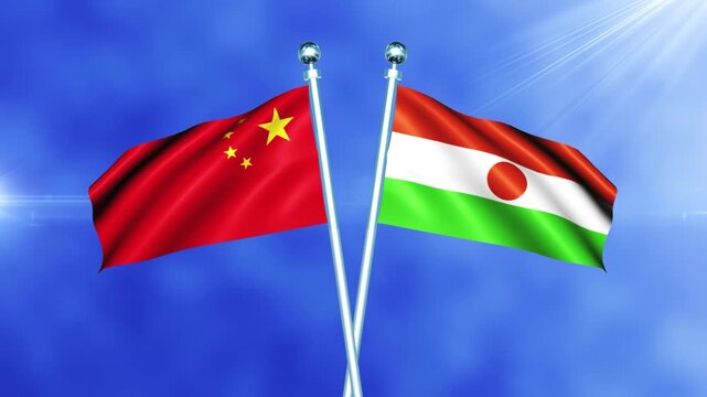 China and Niger Flag Waving On Pole Loop