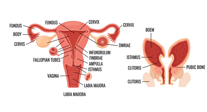 Detailed Diagram of Female Reproductive System and Pelvic Anatomy.