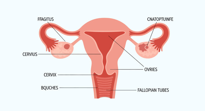 Detailed Diagram of Female Reproductive System with Labels.