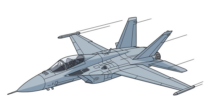 Detailed Illustration of a Modern Military Fighter Jet in Flight.