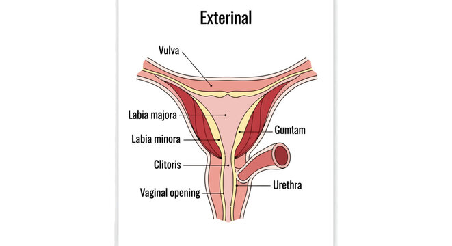 External Female Genitalia Anatomy Diagram with Labels.
