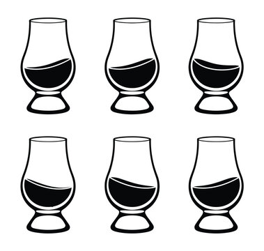 whisky glass icon set, whiskey glass logo vector, whiskey glass, classic tulip shaped tasting glass icons, clean outline style for packaging