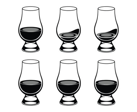  whisky glass icon set, whiskey glass logo vector, whiskey glass, elegant tasting glass silhouette collection, refined minimal design for bar branding distillery identity and premium