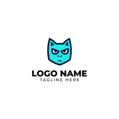 Obraz premium Angry Teal Cat Head Logo Mascot Vector Template