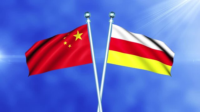 China and North Ossetia Flag Waving On Pole Loop