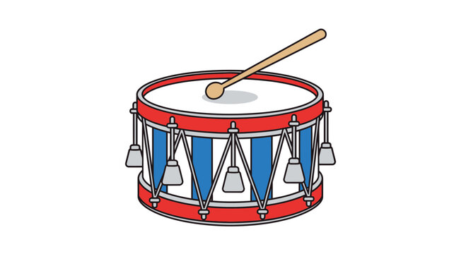 Vintage Toy Drum with Stick, Red, White, and Blue Color Scheme