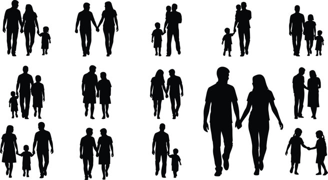 Family silhouettes a collection of diverse groups walking together