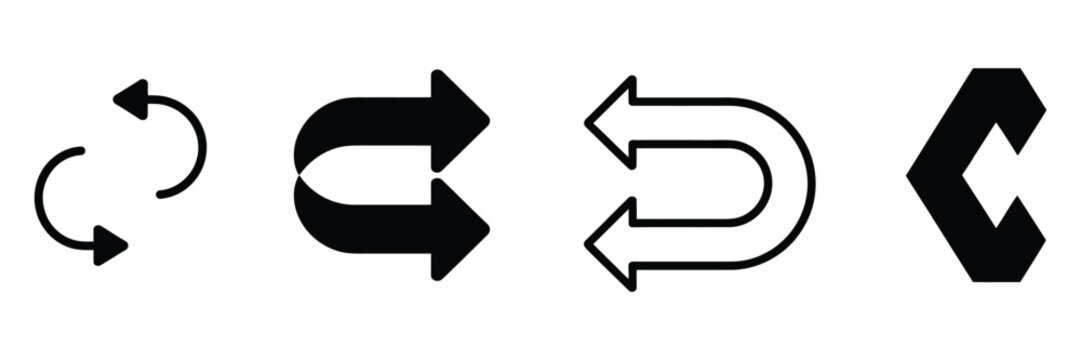 Left right arrow curved direction icon, turn arrow corner icon vector, direction symbol, curved navigation arrow, back above left right circular, minimal outline style arrows 