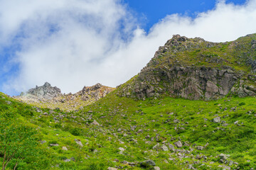 Fototapeta premium 焼岳の森林限界を越えた岩稜と高山帯の絶景 北アルプスの登山風景