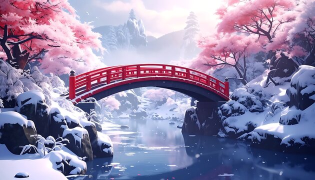 Red bridge winter bloom