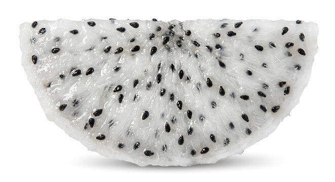 Slice of fresh white dragon fruit isolated on white background