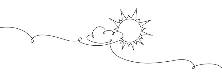Fototapeta premium Continuous one line cloud sun art sky weather illustration outline. Sun cloud solar summer doodle graphic sketch energy linear stroke single vector icon sunny abstract park nature black ecosystem