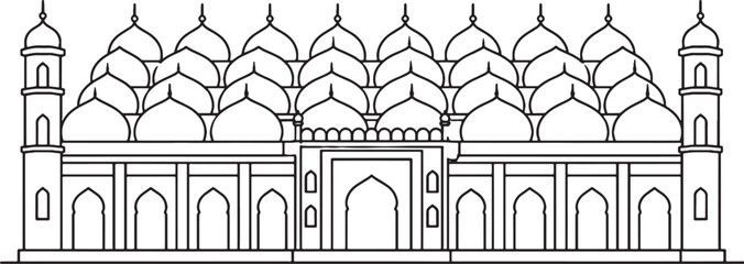 Bangladesh Sixty Dome Mosque icon minimalist line art vector historic islamic architecture multiple domes adobe ui style monochrome © Bui
