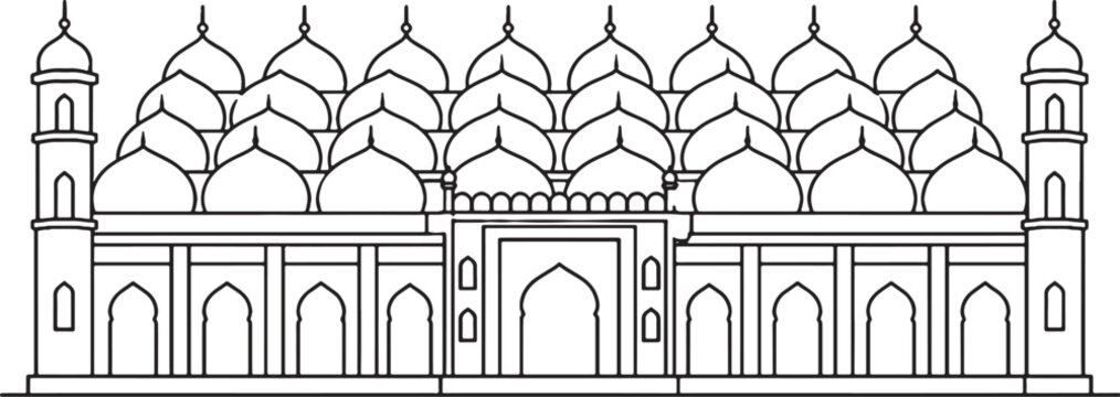 Bangladesh Sixty Dome Mosque icon minimalist line art vector historic islamic architecture multiple domes adobe ui style monochrome