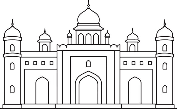 Bangladesh Lalbagh Fort icon minimalist line art vector Mughal architecture historic fortress adobe ui style monochrome