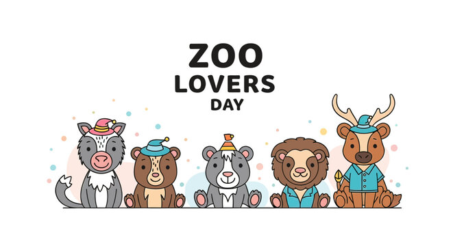 Cartoon animals wearing party hats.