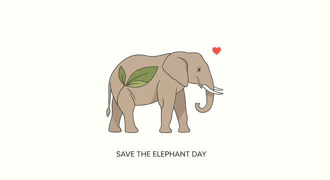 Cartoon elephant with green leaf.
