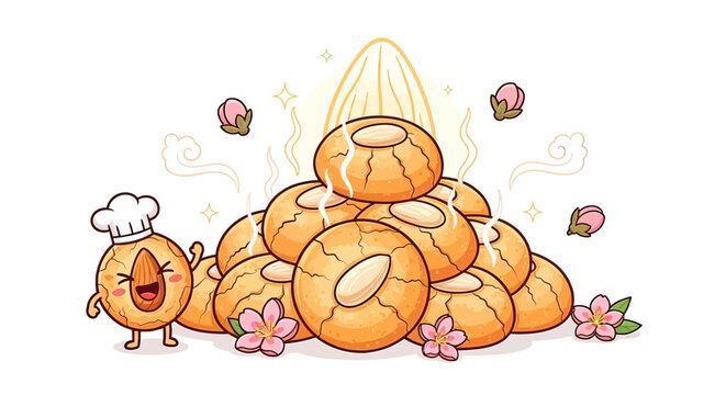 Donut cartoon character with donuts pile.