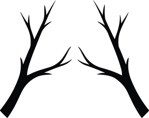 Fototapeta premium Pair of bare tree branches silhouette isolated on white background.