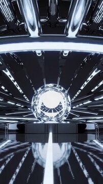 rotating turbine hub with chrome spokes, mirrored floor reflection and radial symmetry, highcontrast studio lighting highlights polished metal and precision engineering, closeup reveals mechanical