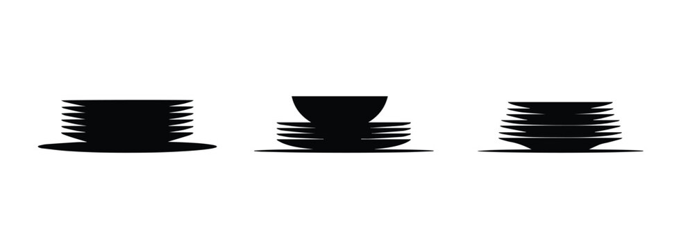 Minimalist black stack of plates dishware kitchen silhouette vector icon