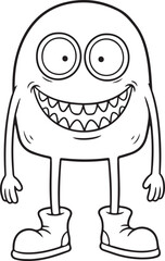 Obraz premium Cute cartoon monster with big eyes and a wide smile standing happily Vector, illustration