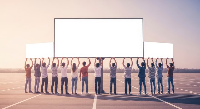People holding up blank white boards.