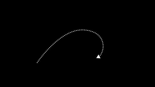 Projectile motion path illustration with three stages on black background