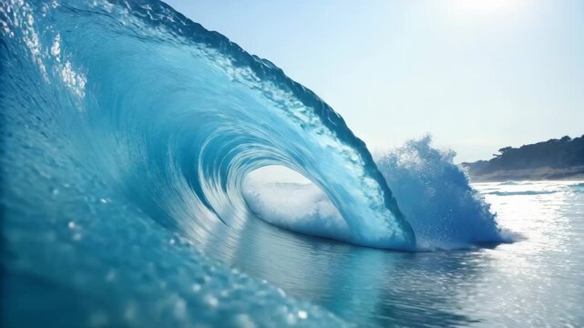 Ocean Wave Breaking with Sunlight and Spray Cinematic Motion Stock Footage