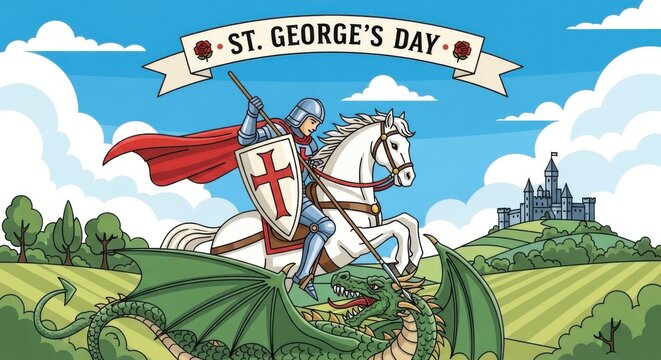 Knight in Armor Battling Dragon on St. George's Day Artwork