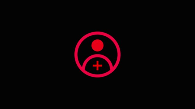 Red User Profile with Plus Sign for Addition or Edit, User Interface Symbol for Adding New Users or Editing Existing Ones, Simple Flat on Black Background.