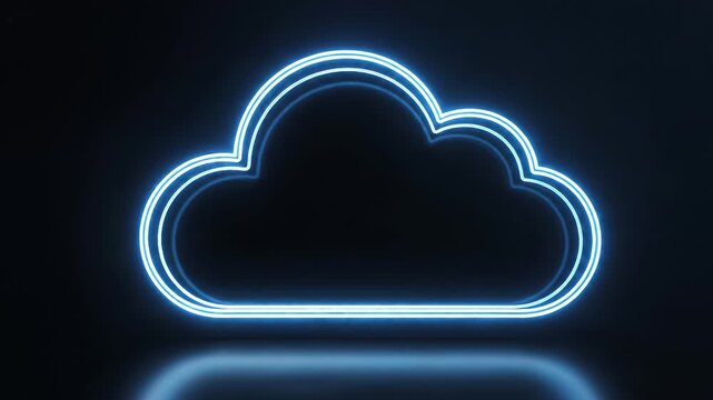 Neon glowing cloud sign icon animation loop