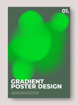 Abstract Green Gradient Poster Design with Blurry Fluid Spheres, Modern Minimalist Template for Cover and Branding Identity