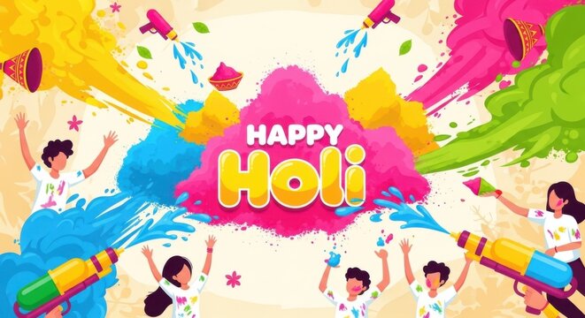 Colorful Celebration of Holi Festival with Joyful Participants