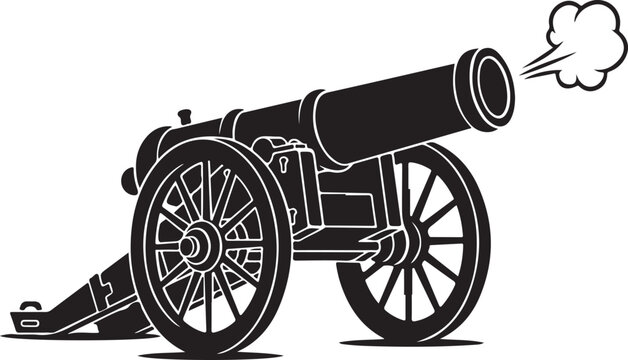 Illustration of an old-fashioned cannon firing a cloud of smoke Vector, illustration